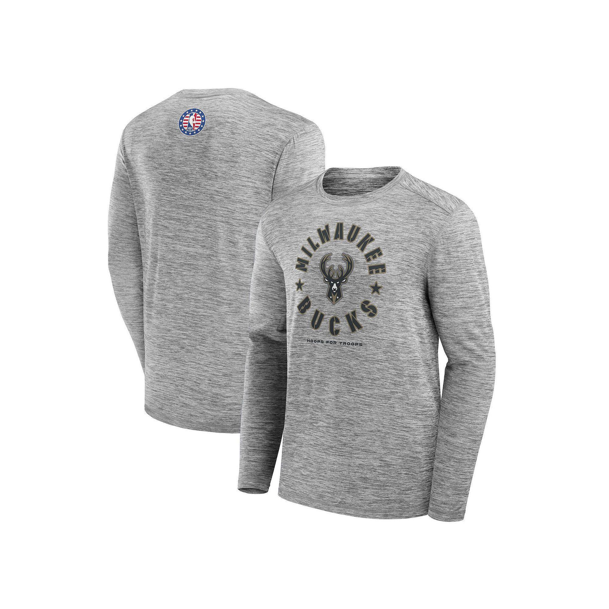 Men's Fanatics Heather Gray Milwaukee Bucks NBA Hoops for Troops Long Sleeve T-Shirt, Size: XL, Grey Product Image