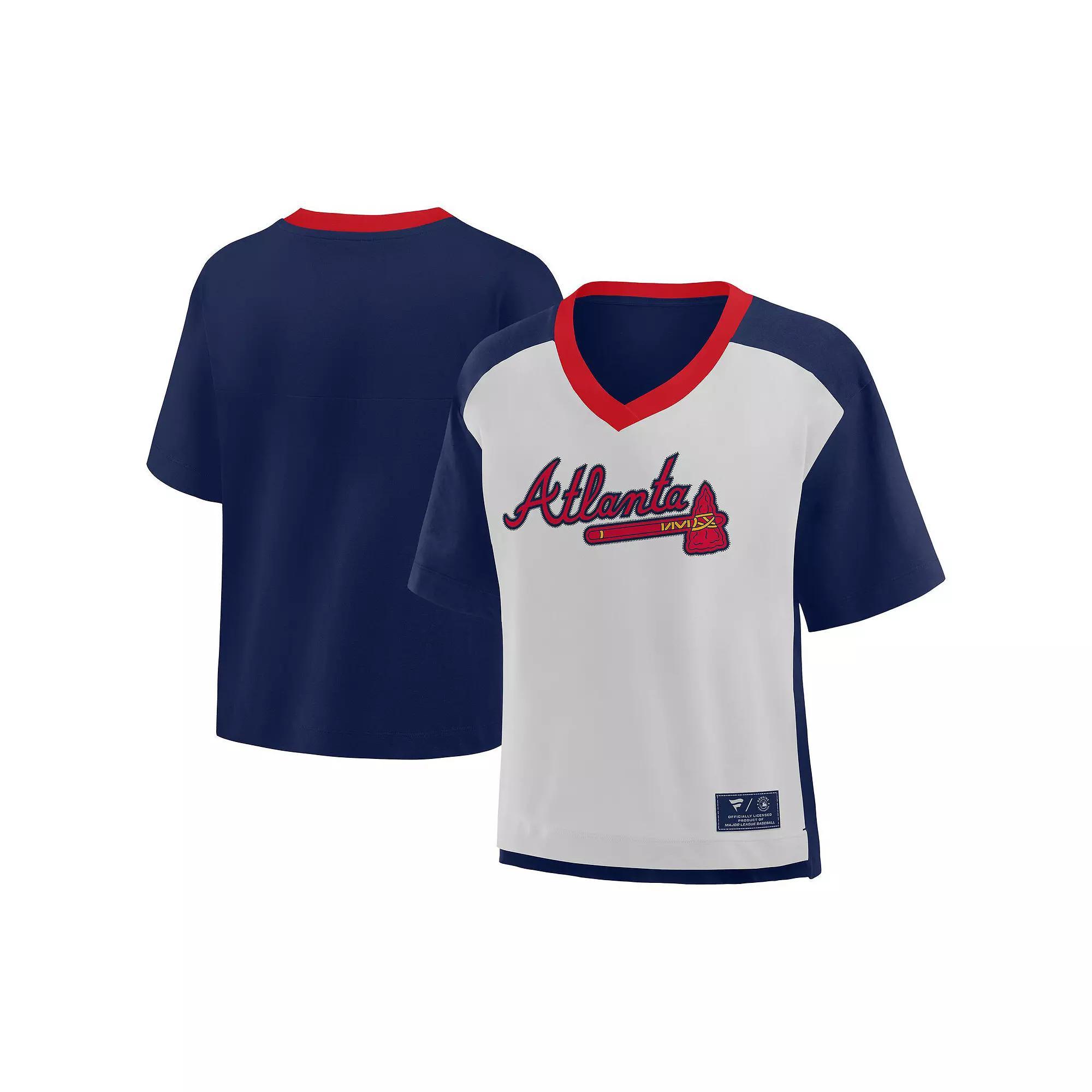 Women's Fanatics Navy/Graphite Atlanta Braves Oversized Race To Win V-Neck T-Shirt, Size: Large, Blue Product Image