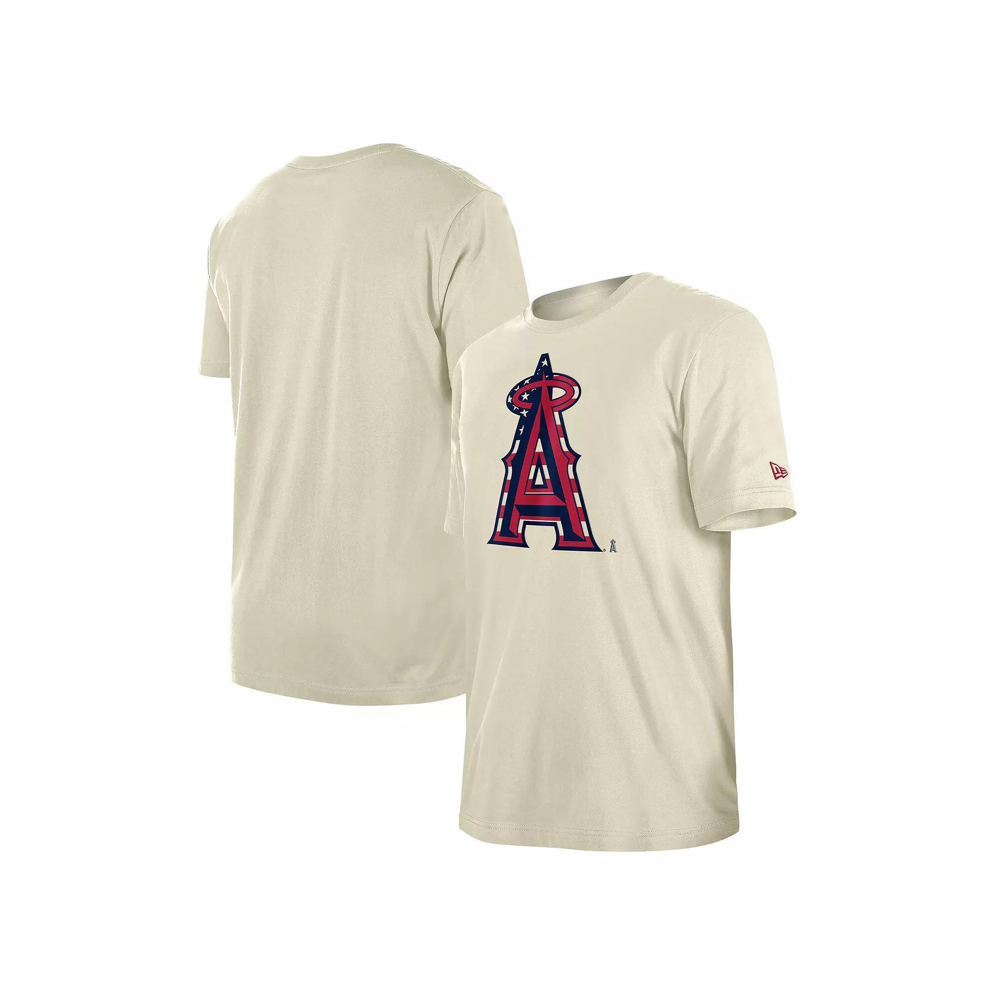 Men's New Era Cream Los Angeles Angels 4th of July Flag Fill T-Shirt, Size: 3XL, Beige Product Image