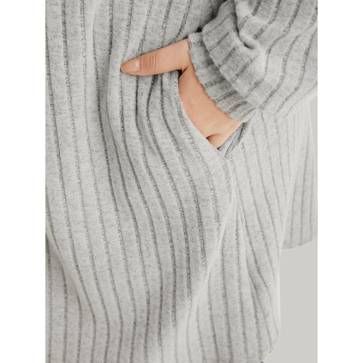 Plus Size Plain Pocket Texture Open Front Kimono Women Gray Casual Texture Pocket Dailywear Kimonos BloomChic 12/L Product Image