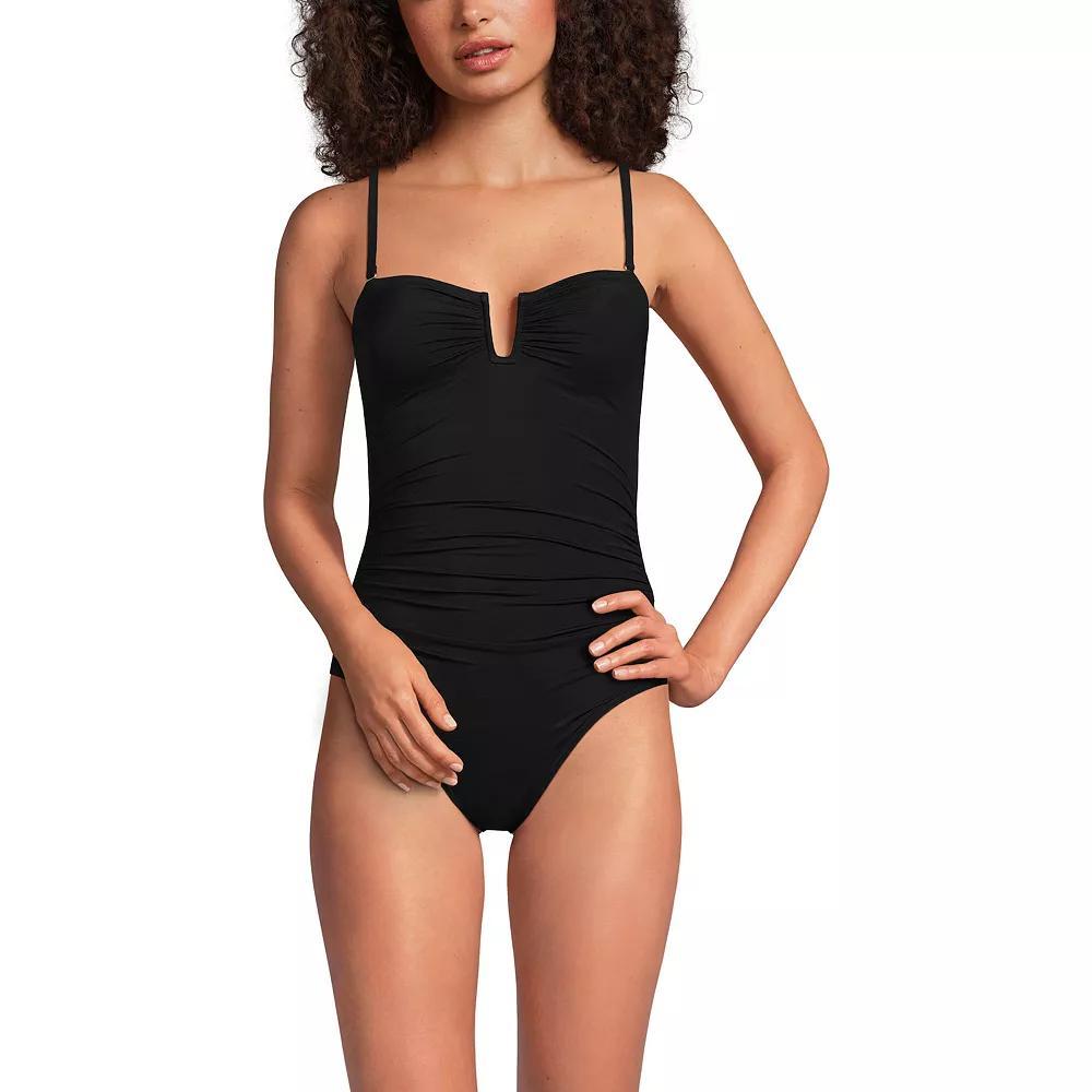 Women's Lands' End Slender Suit U-Wire Bandeau One Piece Swimsuit, Size: 8, Black Product Image
