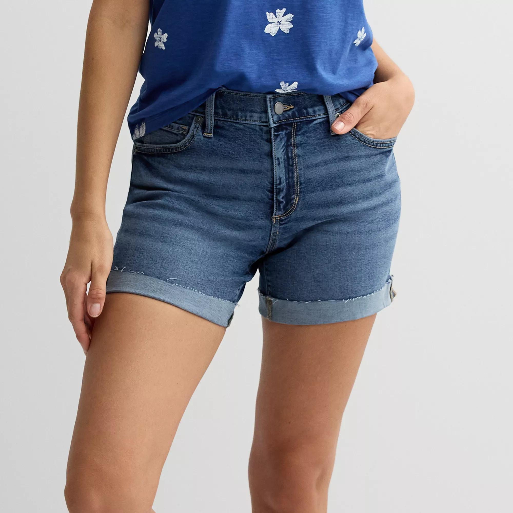 Petite Sonoma Goods For Life Mid Rise Roll Cuff Shorts, Womens Dark Blue Product Image