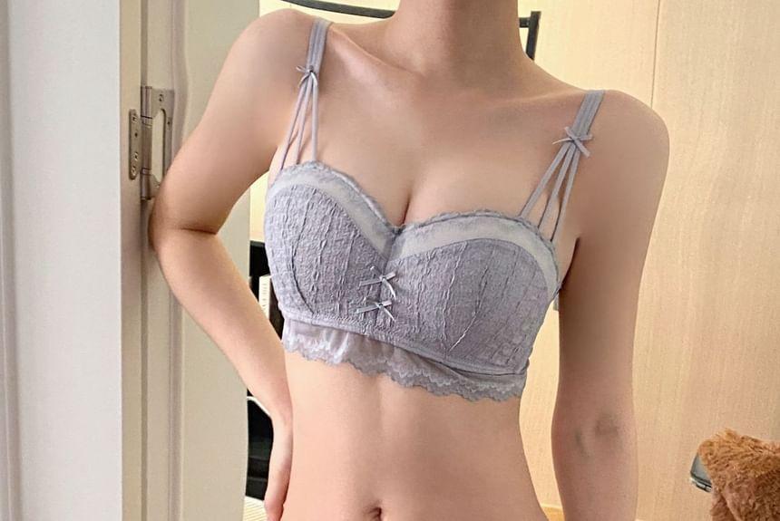 Plain Bow Lace Trim Wireless Bra Product Image