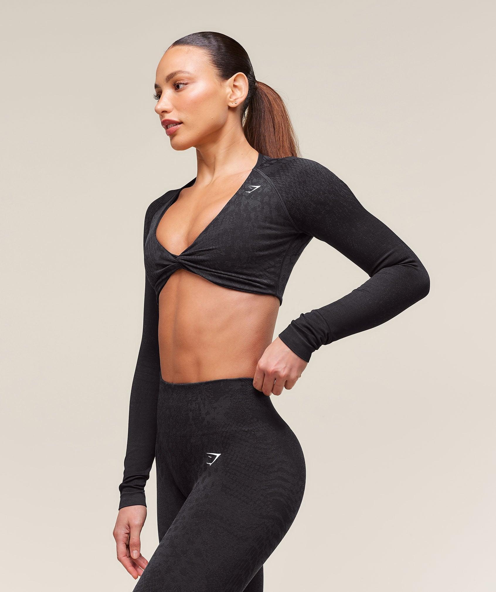 Gymshark Adapt X Whitney Animal Seamless Long Sleeve Top - Black/Asphalt Grey Female Product Image