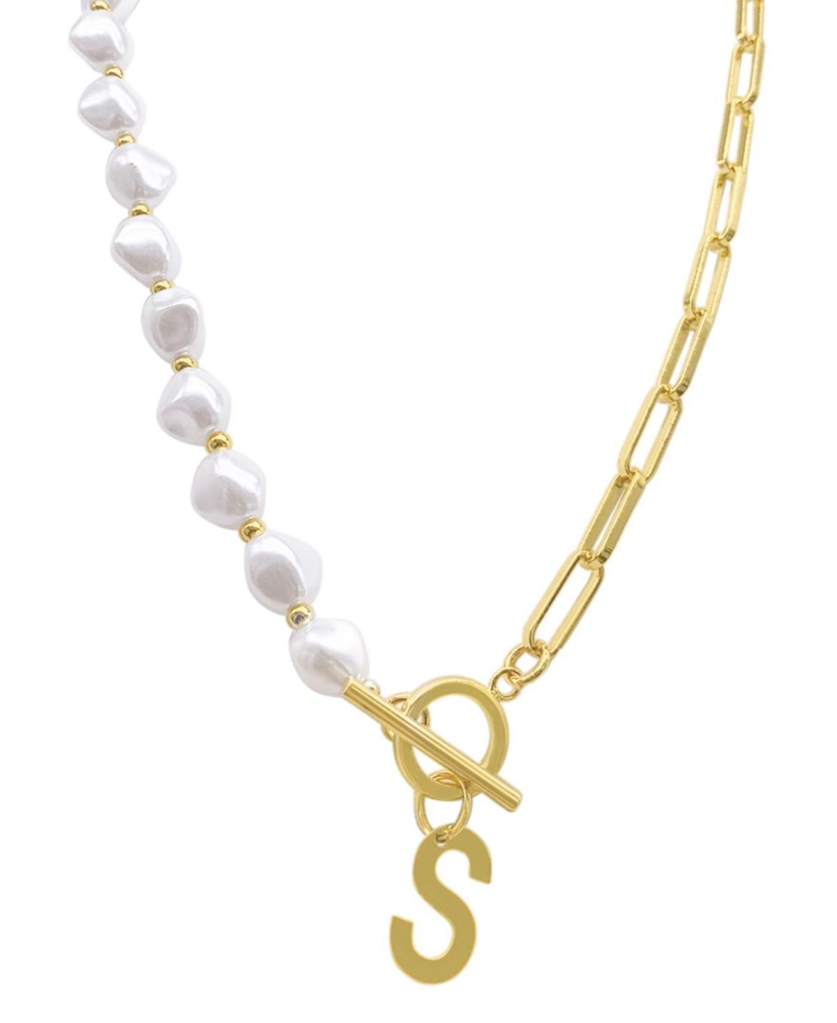 Adornia Simulated Pearl & Paperclip Chain Initial Toggle Necklace, Womens, Gold Tone G Product Image