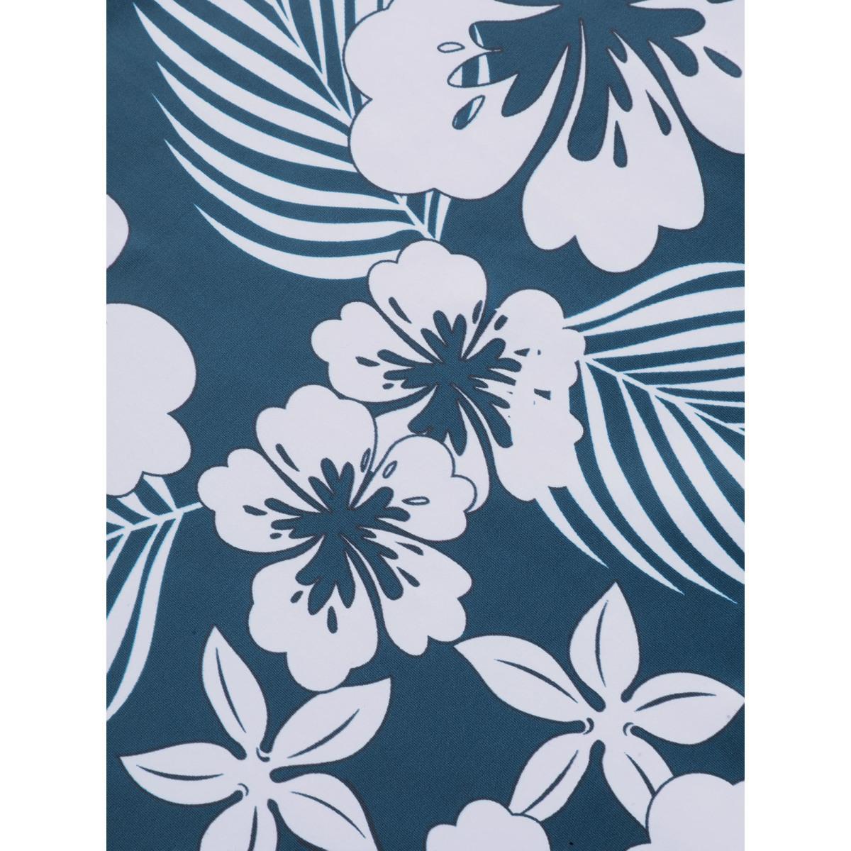 Plus Size Tropical Flower Print Gathered One-Piece Swimsuit Women's Swimwear Cerulean Beach Gathered Curve Bathing Suits High stretch One Pieces BloomChic 12/L Product Image