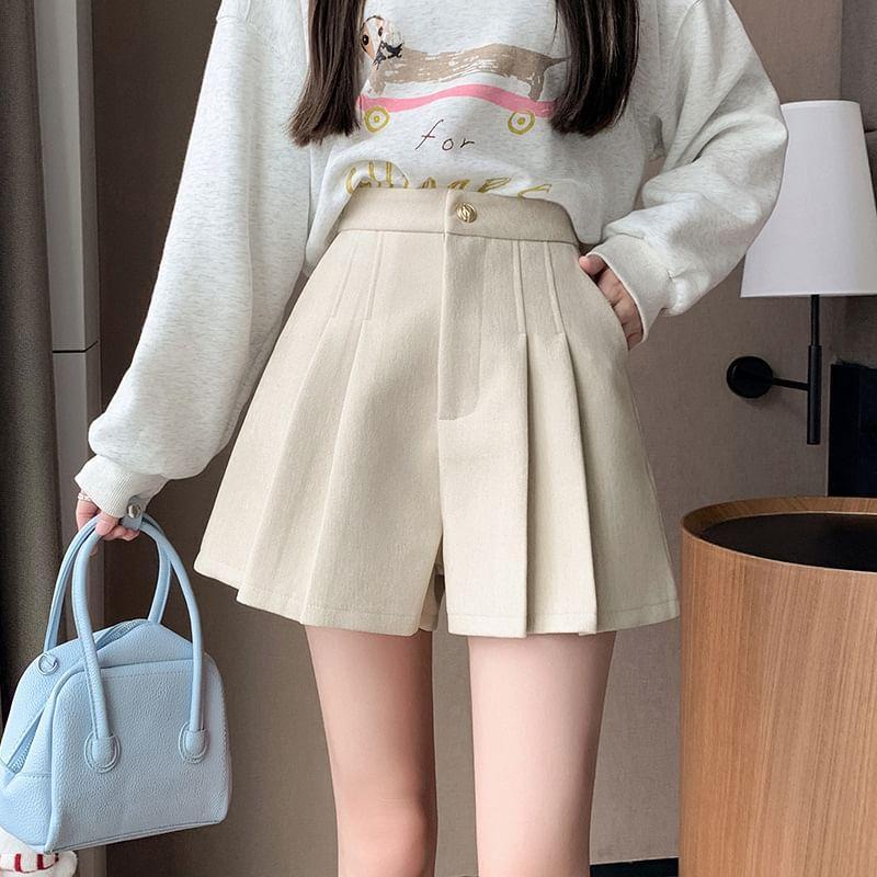 High Waist Plain Wide Leg Shorts Product Image