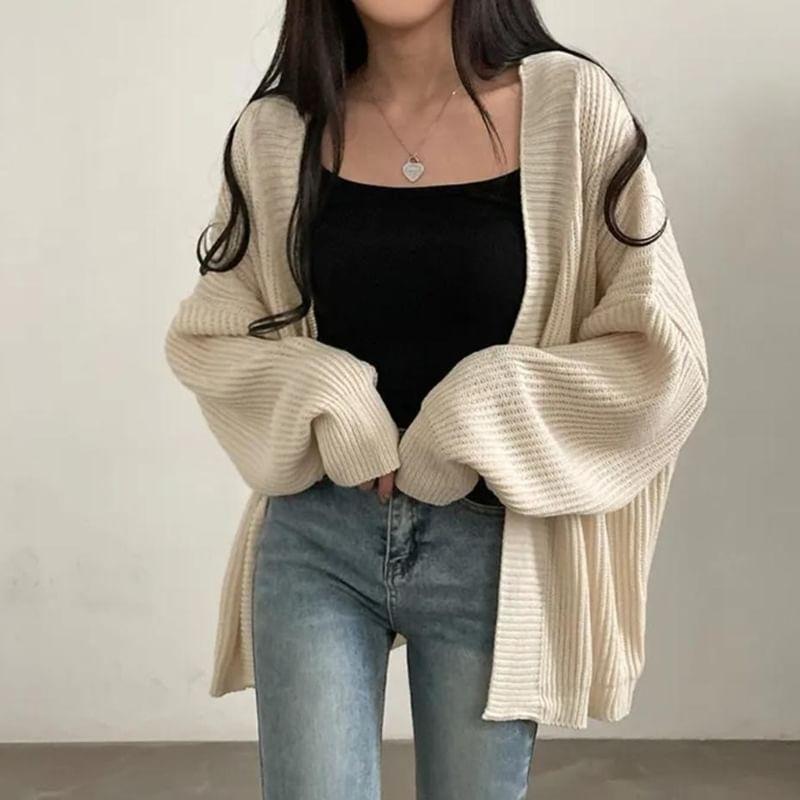 Plain Ribbed Open Front Cardigan Product Image