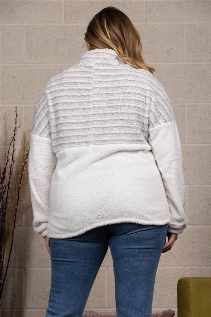 Plus Size Fluffy Kangaroo Pocket Sweater Product Image