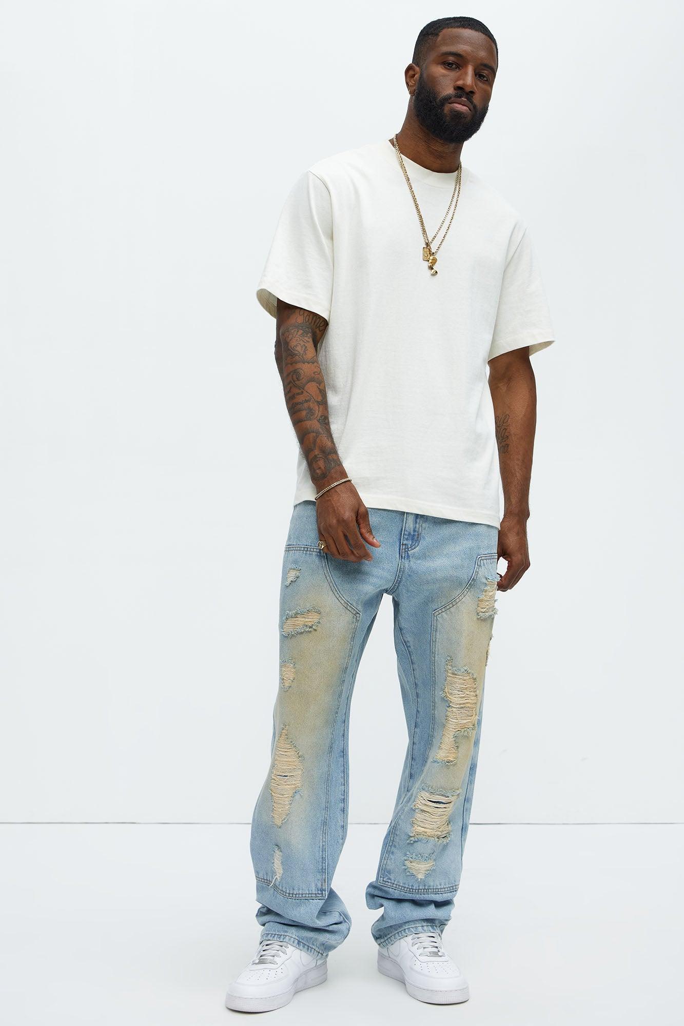 Walk It Carpenter Distressed Straight Jeans - Vintage Blue Wash Product Image