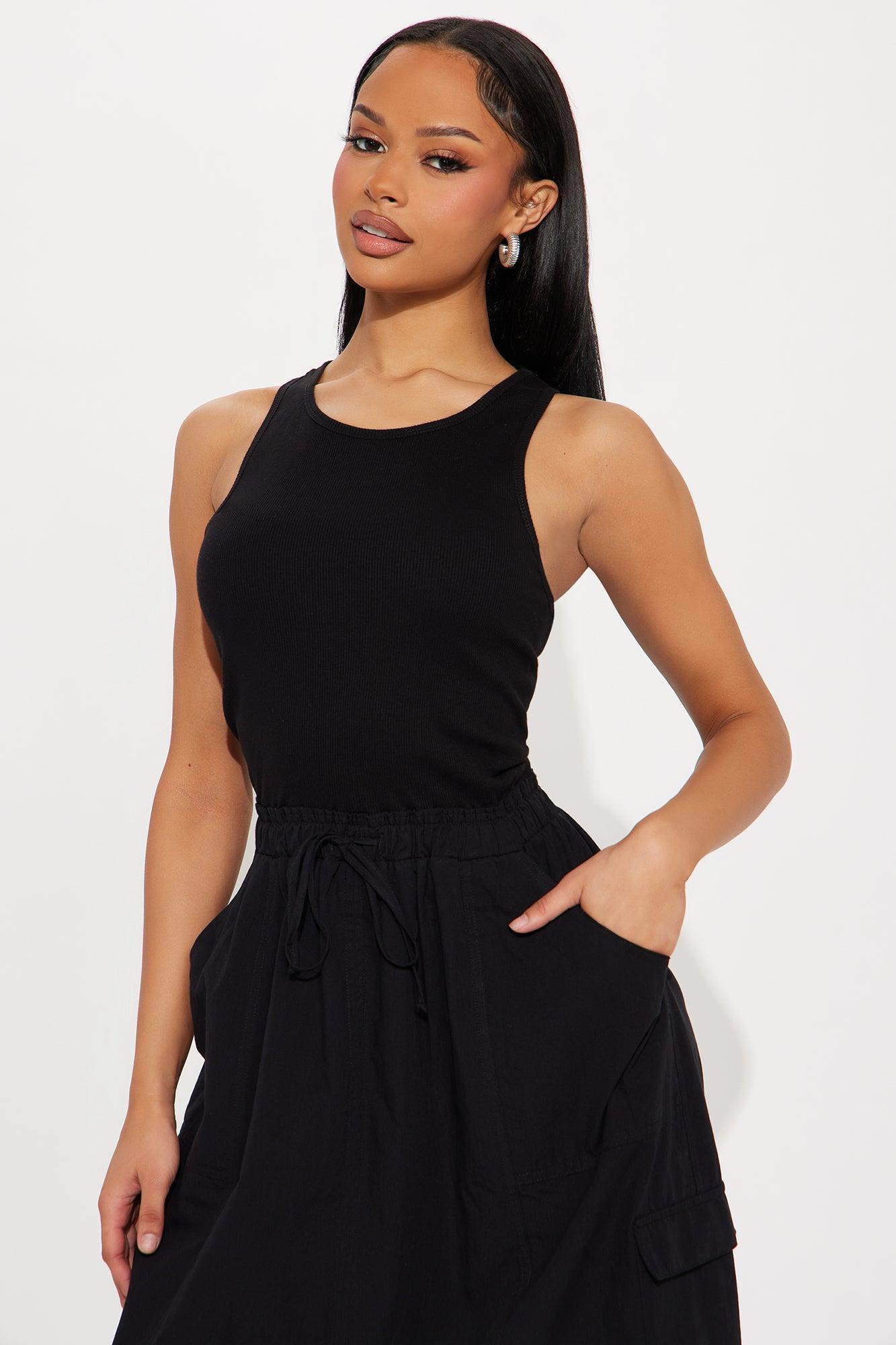 Jocelyn Poplin Cargo Midi Dress - Black Product Image