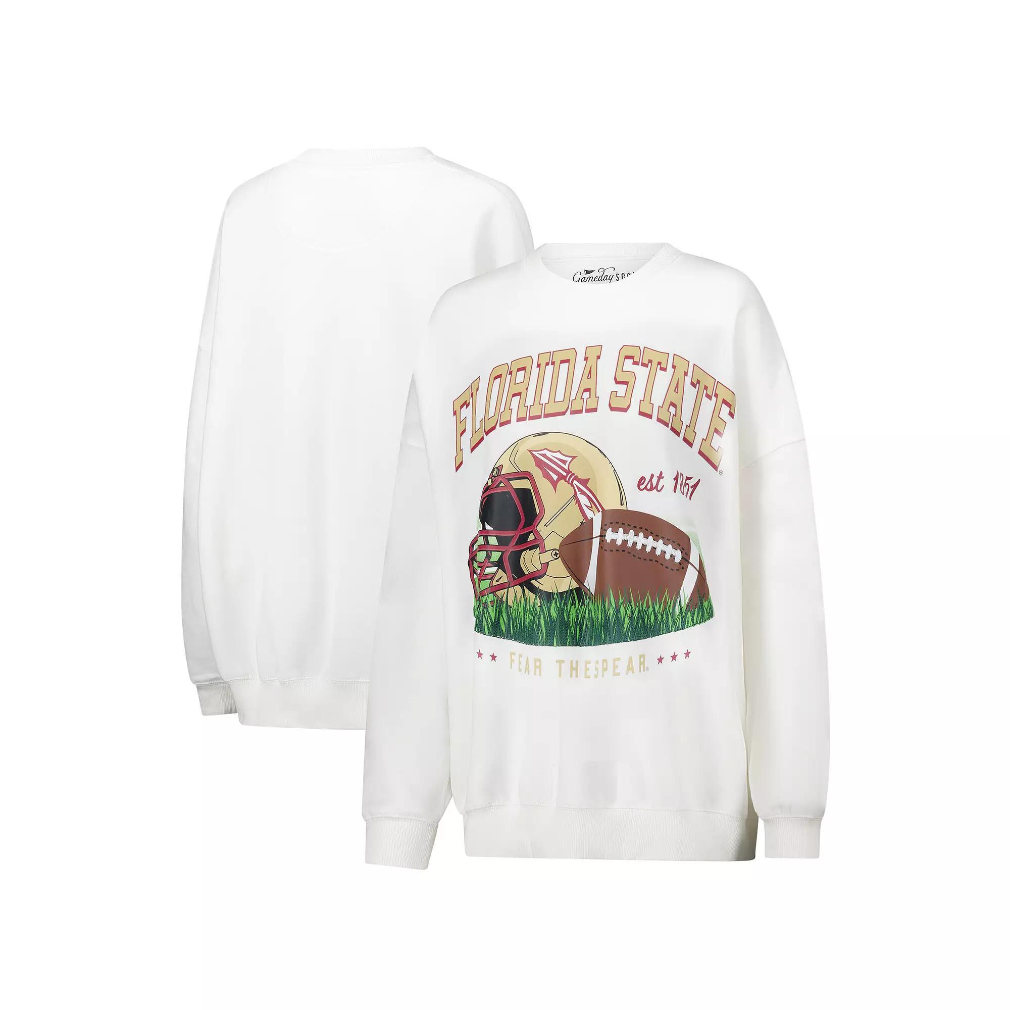 Women's Gameday Social  White Florida State Seminoles Oversized Football Crewneck Sweatshirt, Size: Large Product Image