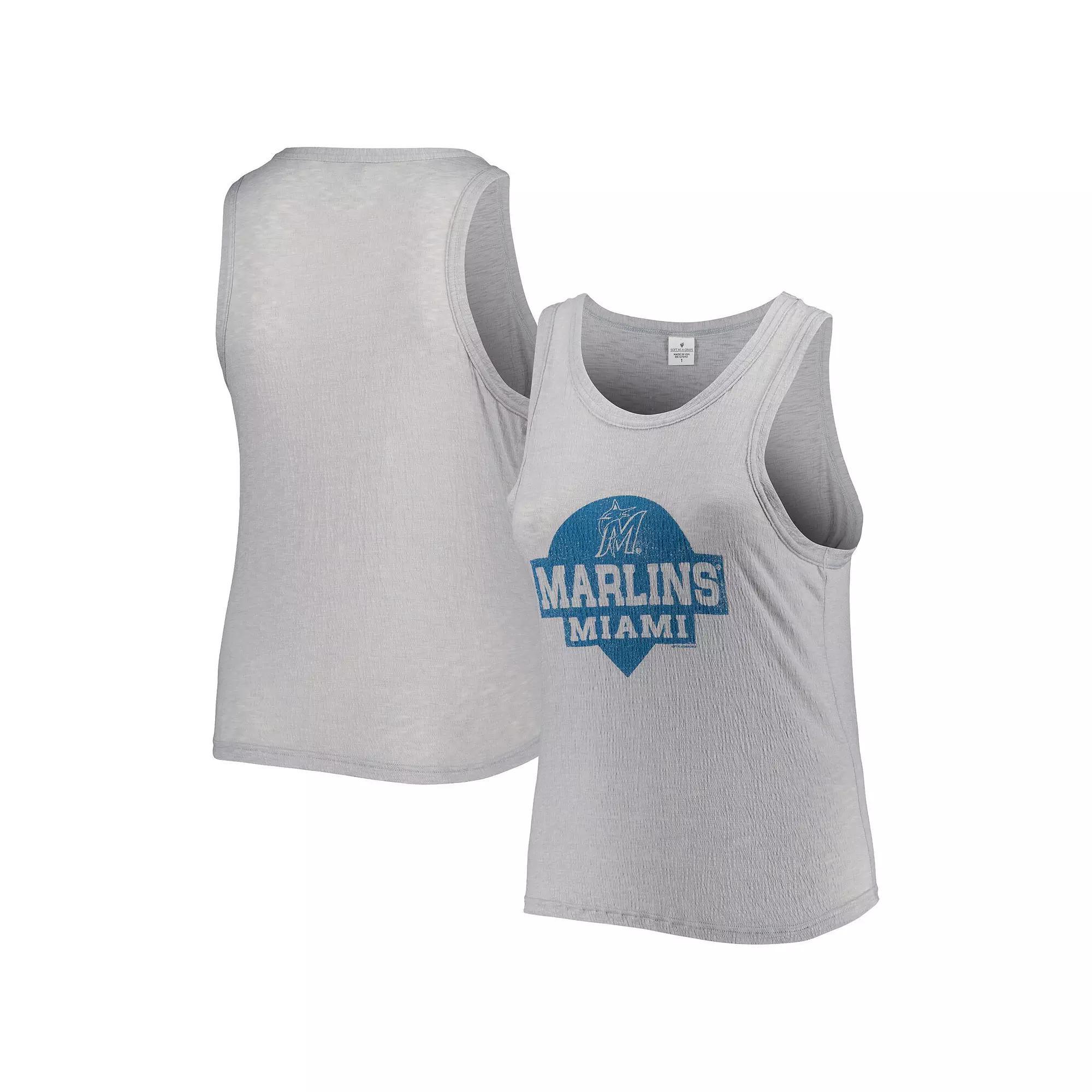 Womens Soft as a Grape Gray Miami Marlins Plus Size High Neck Tri-Blend Tank Top Product Image