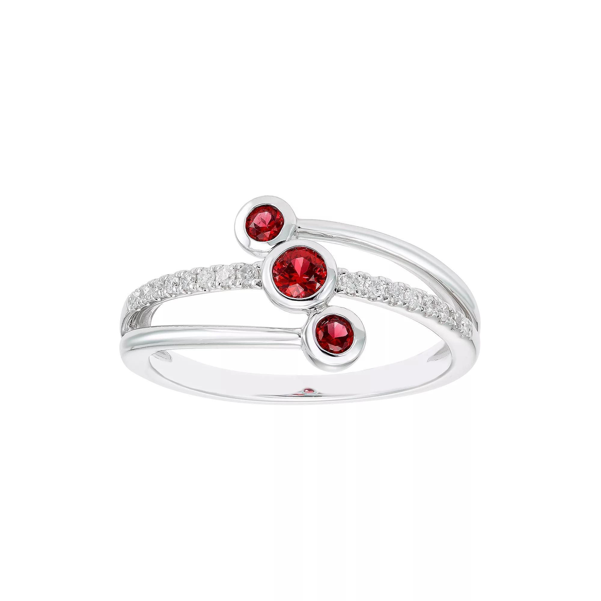 Boston Bay Diamonds Lab-Created Gemstone & 1/10 Carat T.W. Diamond 3-Stone Ring, Women's, Size: 6, Red Product Image