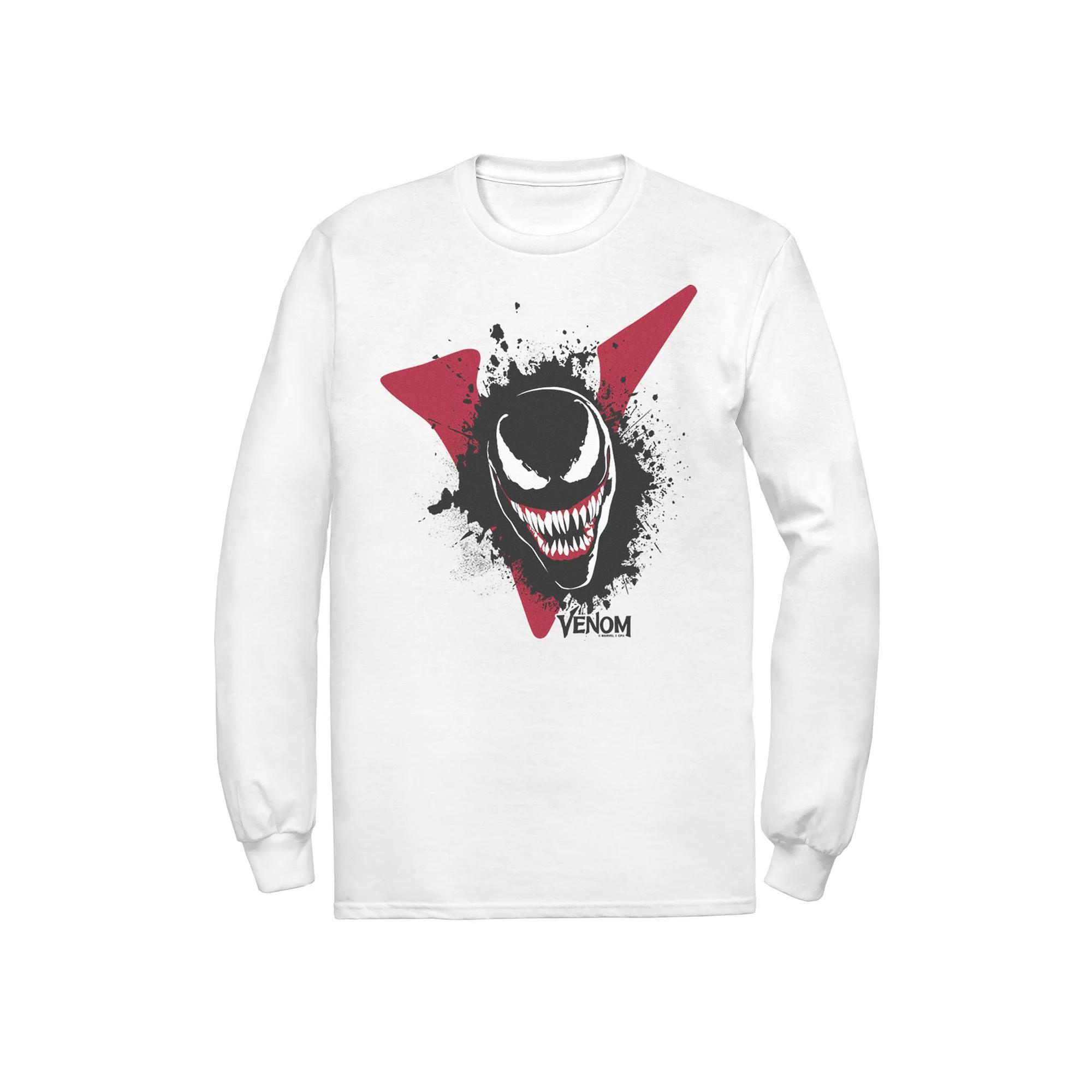 Men's Marvel Venom Big V Face Paint Splatter Long Sleeve Graphic Tee, Size: Large, White Product Image