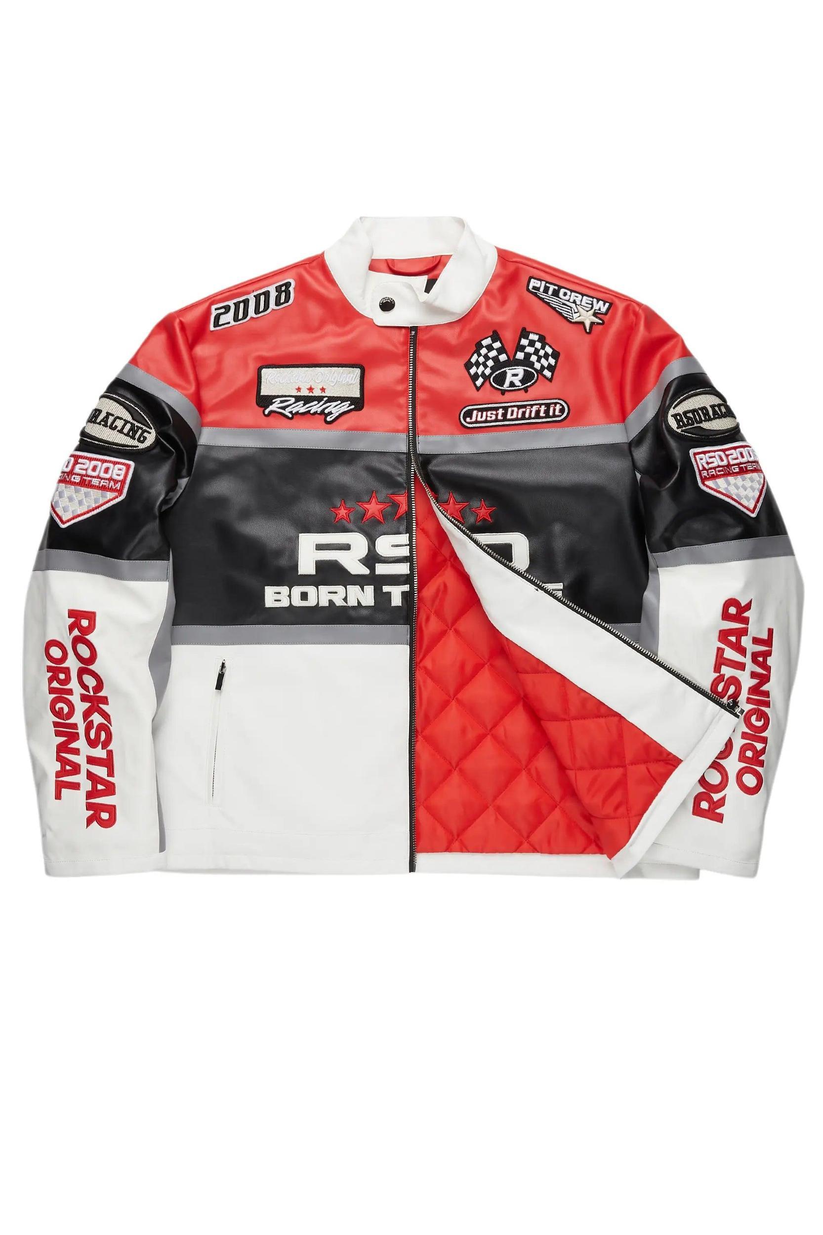 Balint Red/White Leather Moto Jacket Male Product Image