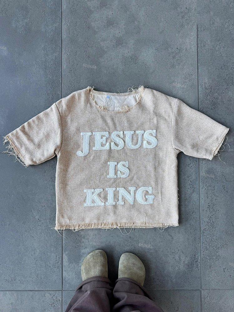 Vintage Jesus Is King Graphics College Style T-shirt Product Image