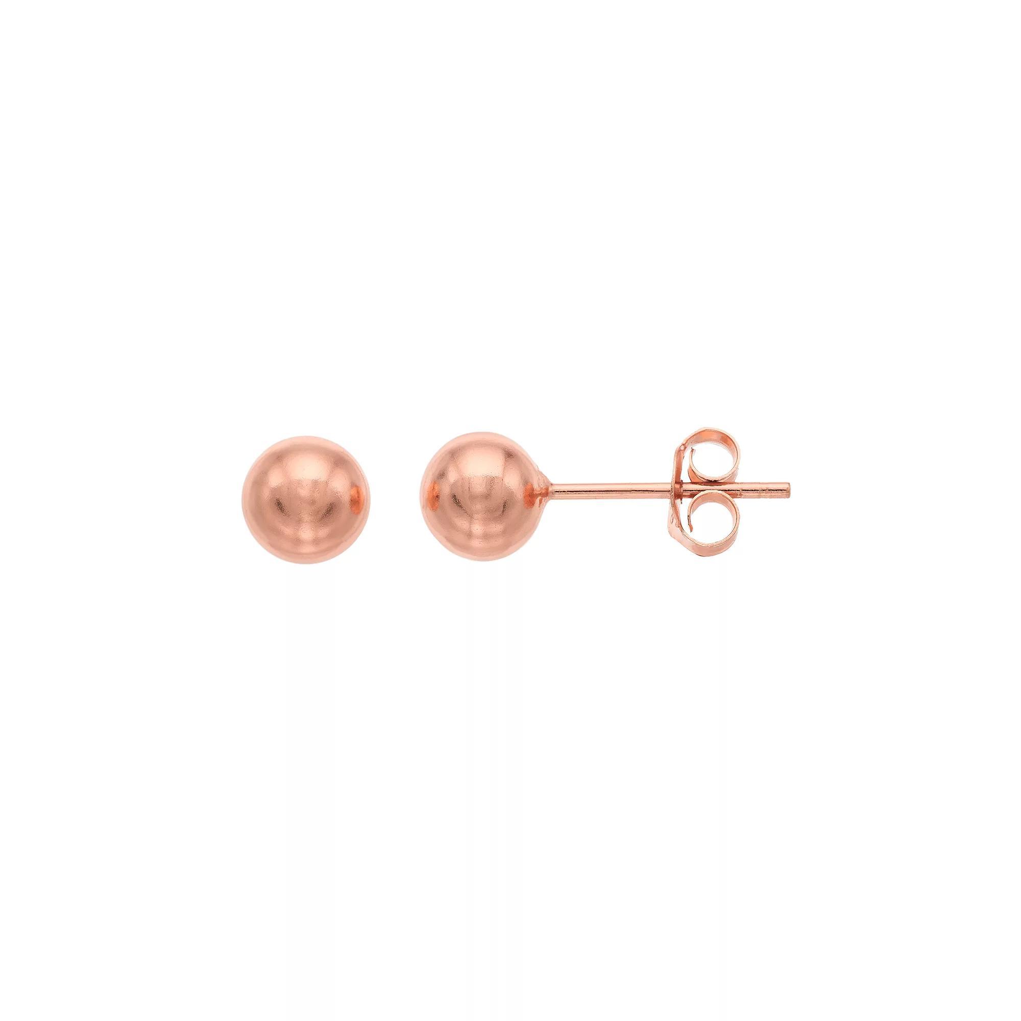 Sterling Silver Ball Stud Earrings, Women's, 14k Rose Gold Over Product Image