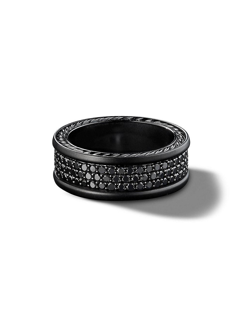 David Yurman Mens Streamline Three Row Band Ring in Black Titanium with Black Diamonds, 8.5mm Product Image