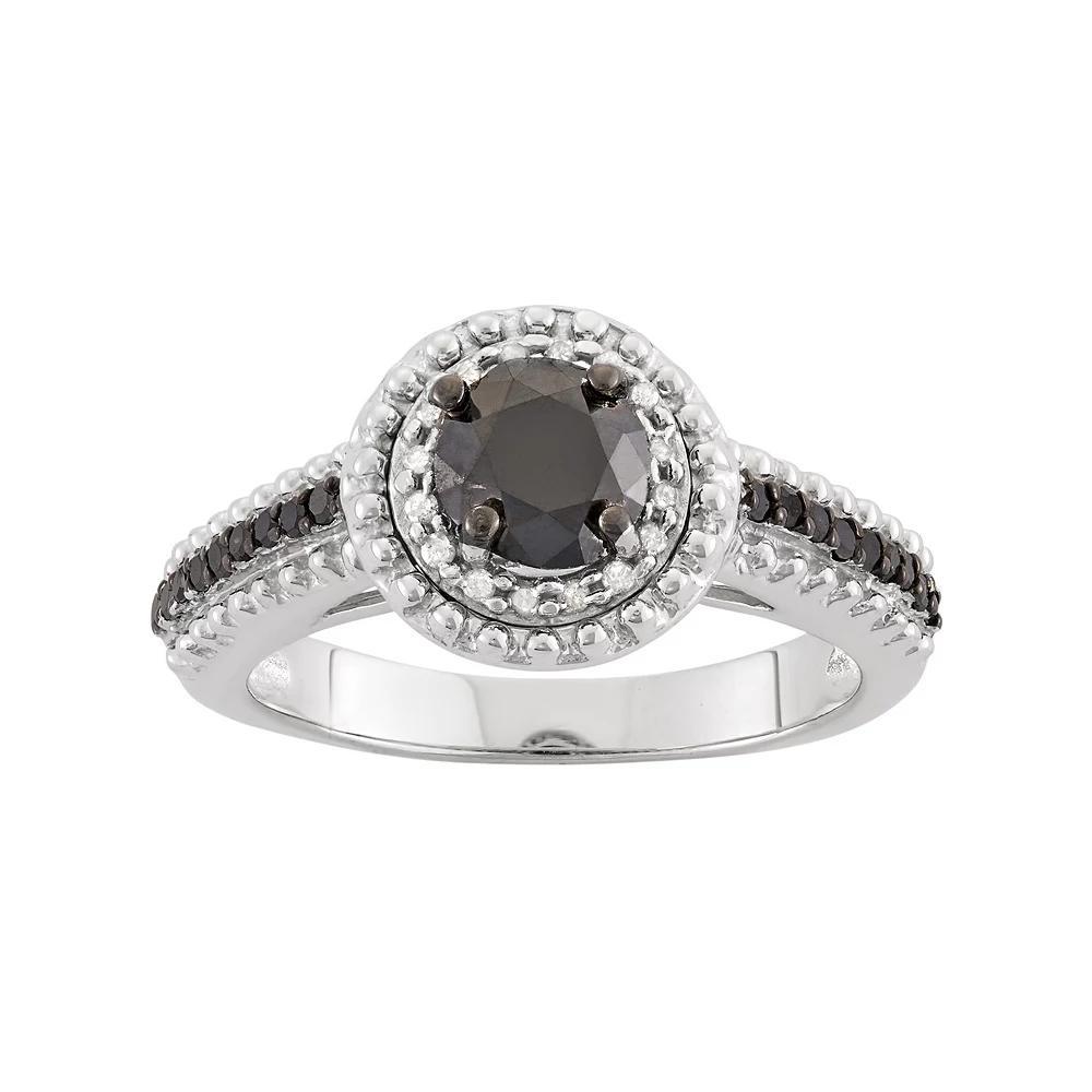 Jewelexcess 1 1/10 Carat T.W. Black & White Diamond Sterling Silver Double Halo Ring, Women's, Size: 6 Product Image