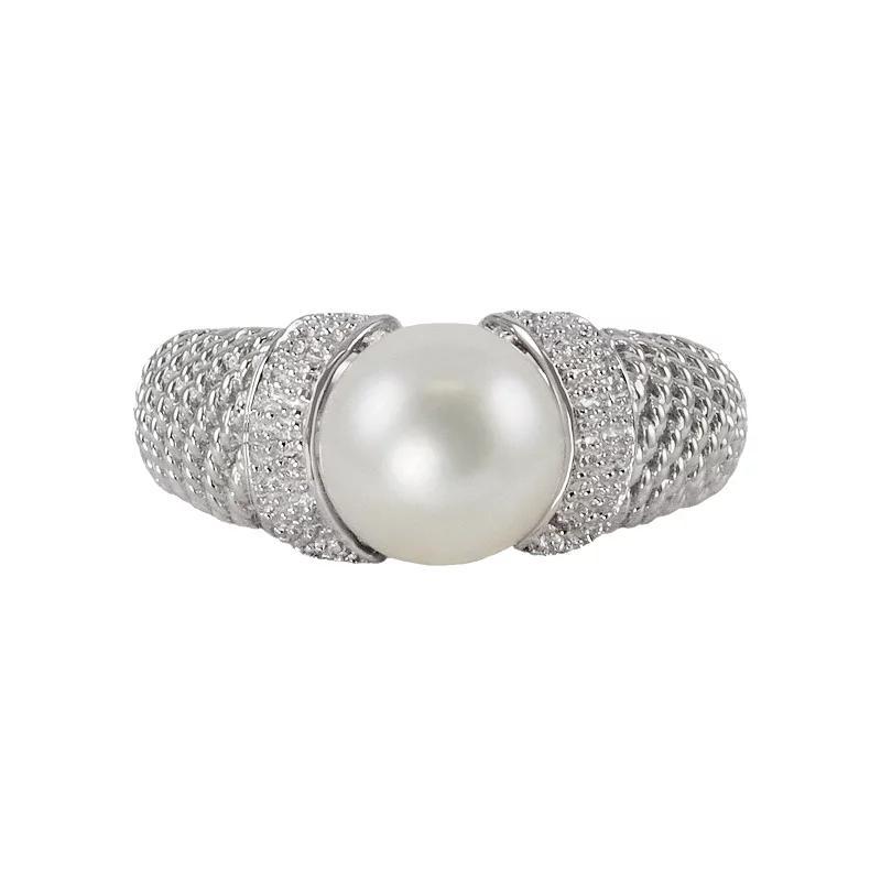 Sterling Silver Freshwater Cultured Pearl Textured Ring, Womens Product Image