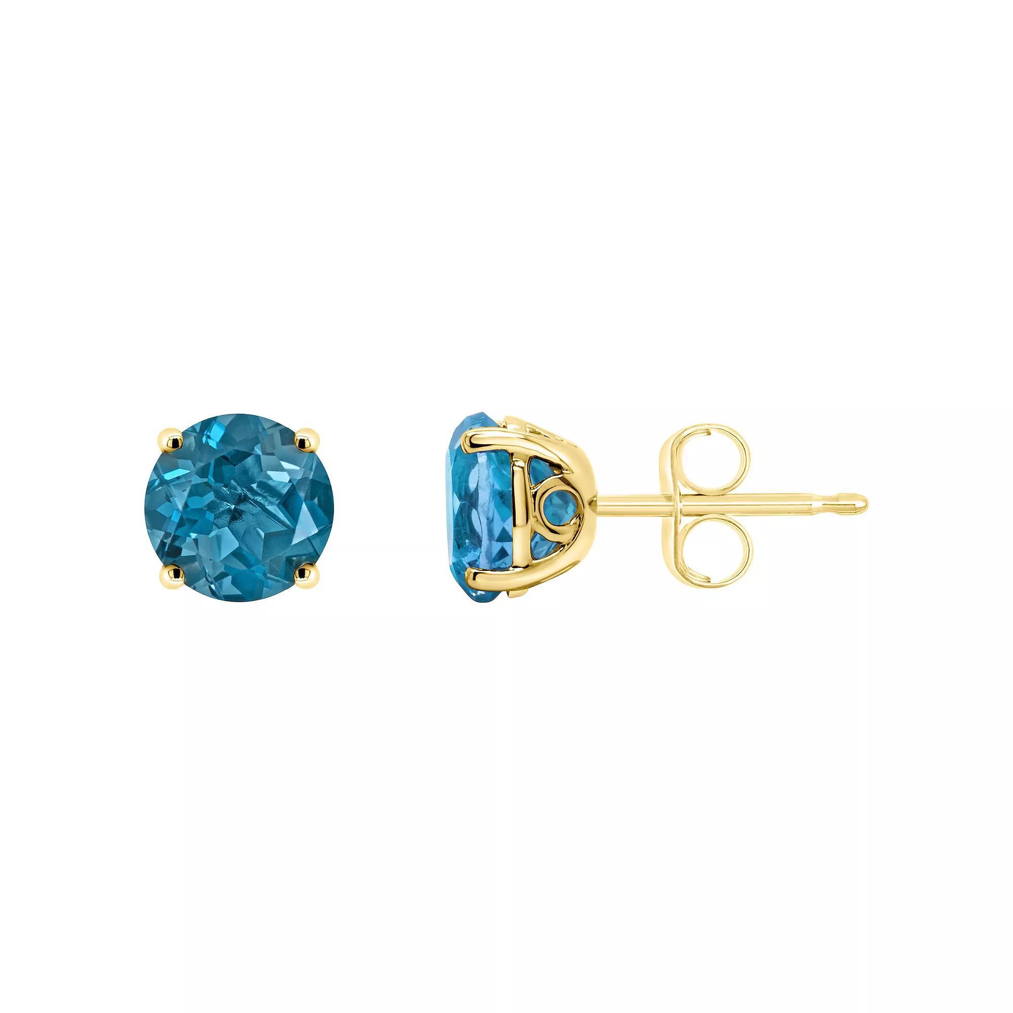 Alyson Layne 14k Gold Round London Blue Topaz Stud Earrings, Women's Product Image