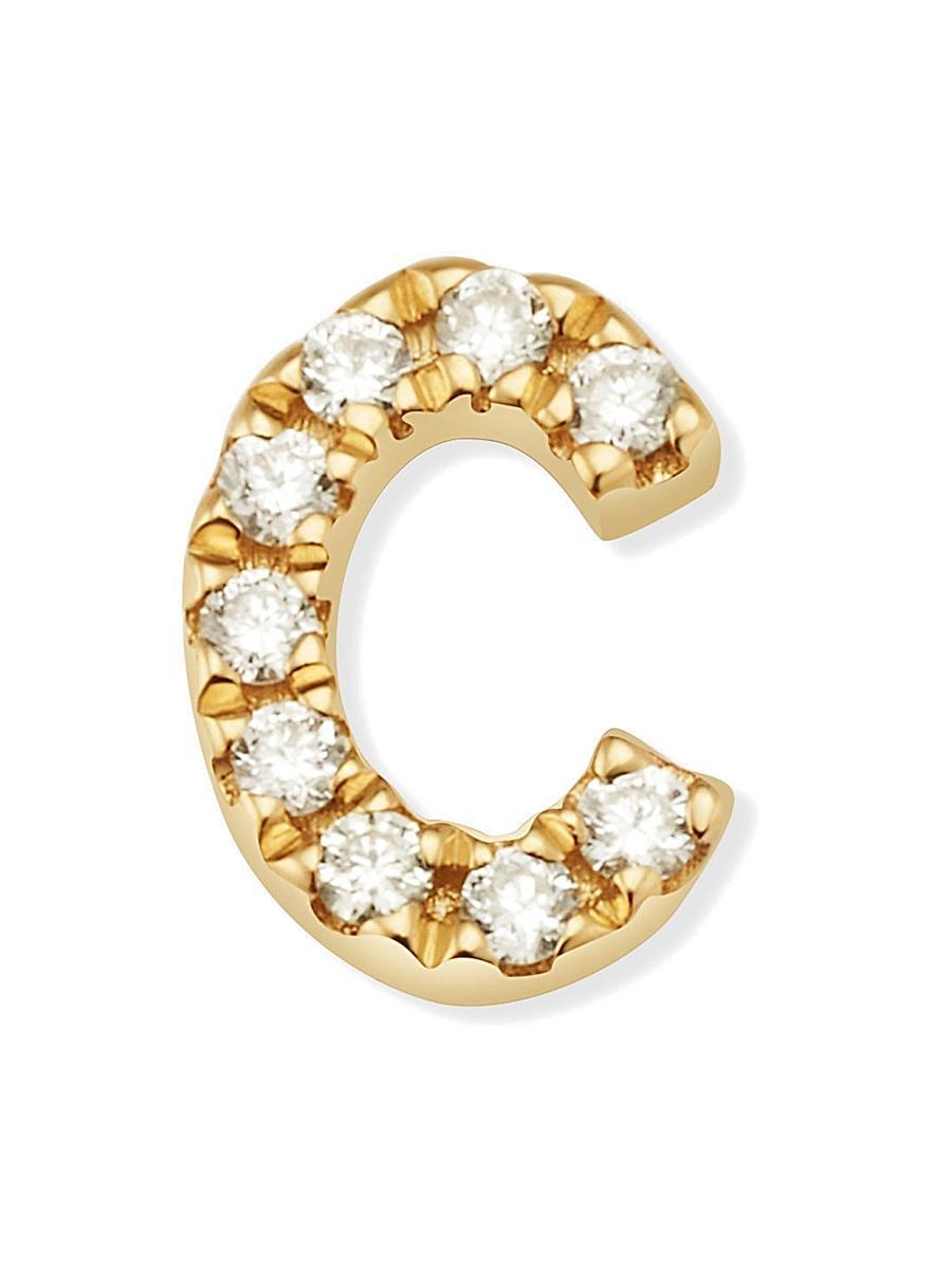 Womens 14K Yellow Gold Luxe Letter Diamond Initial Single Stud Earring Product Image