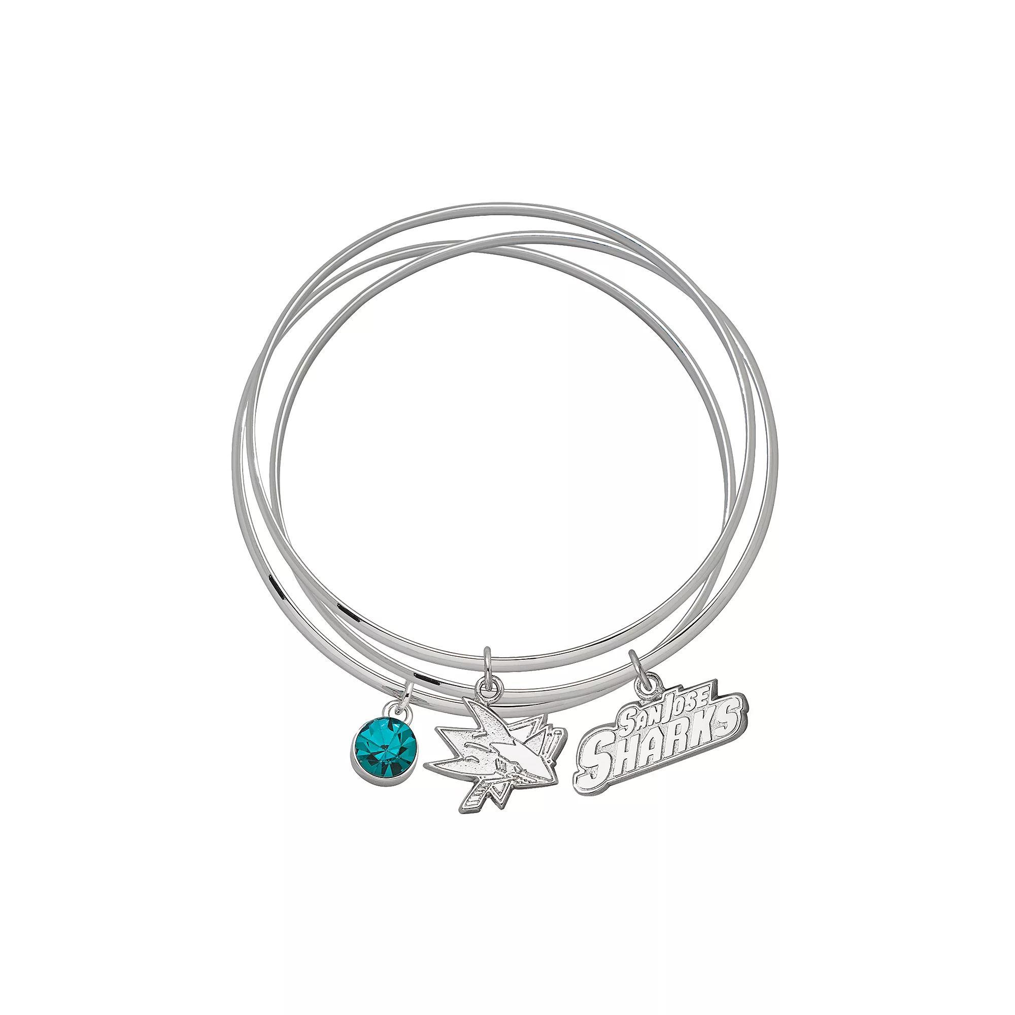 LogoArt San Jose Sharks Silver Tone Bangle Bracelet Set, Women's Product Image