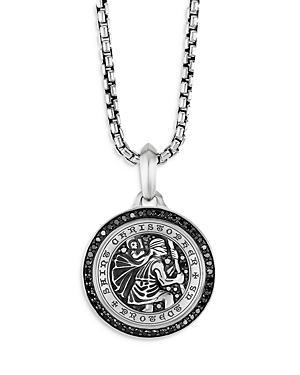 David Yurman Mens Sterling Silver St. Christopher Medallion Amulet with Pave Black Diamonds Product Image