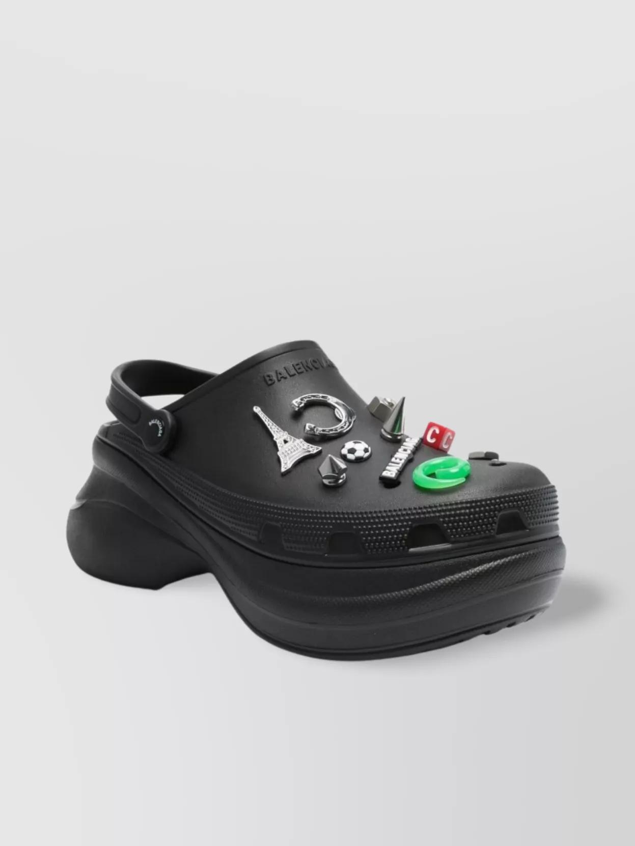BALENCIAGA Platform Sandals Embellished Ventilation Holes In Black Product Image
