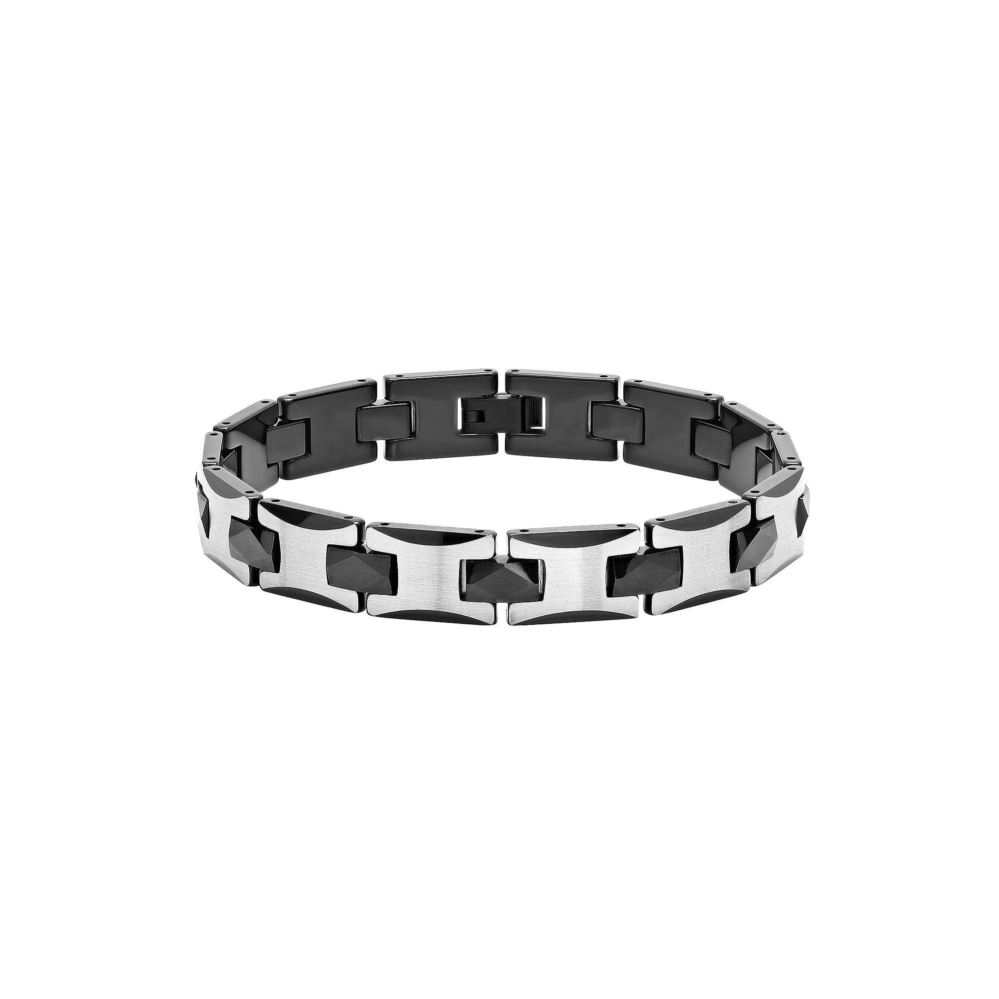 Men's Two Tone Tungsten Carbide Bracelet, Size: 8.5", Black Product Image