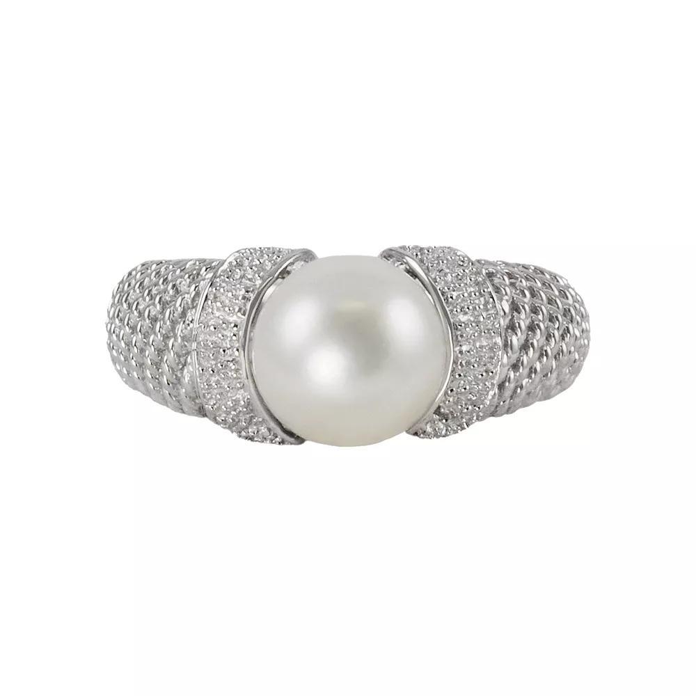 Sterling Silver Freshwater Cultured Pearl Textured Ring, Womens Product Image