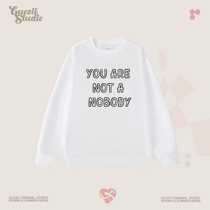 Round Neck Lettering Embroidered Sweatshirt Product Image