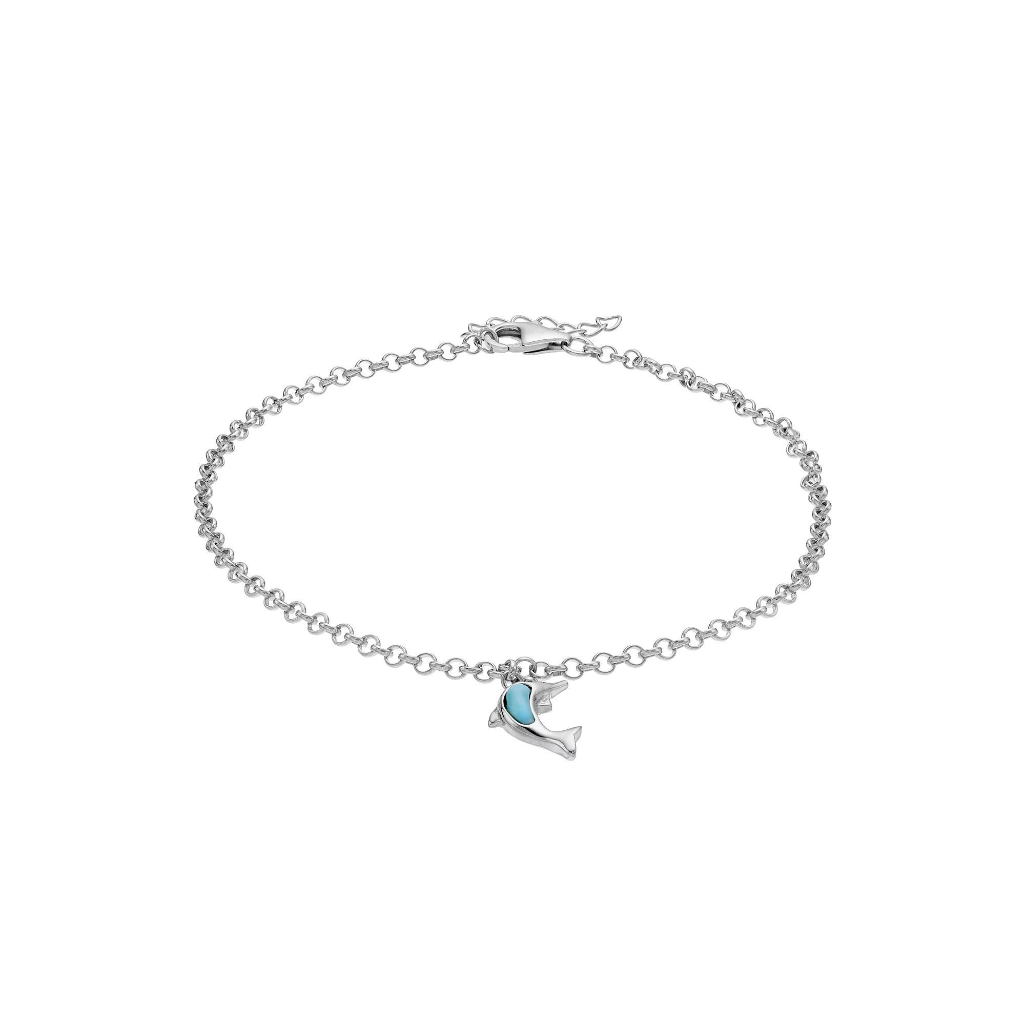 Sterling Silver Larimar Dolphin Anklet, Women's Product Image
