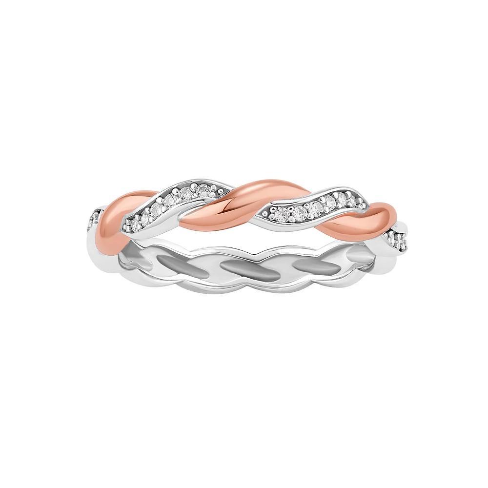PRIMROSE Two Tone Sterling Silver Cubic Zirconia Twisted Band Ring, Women's, Size: 9, Two Tone Pink Clear Product Image