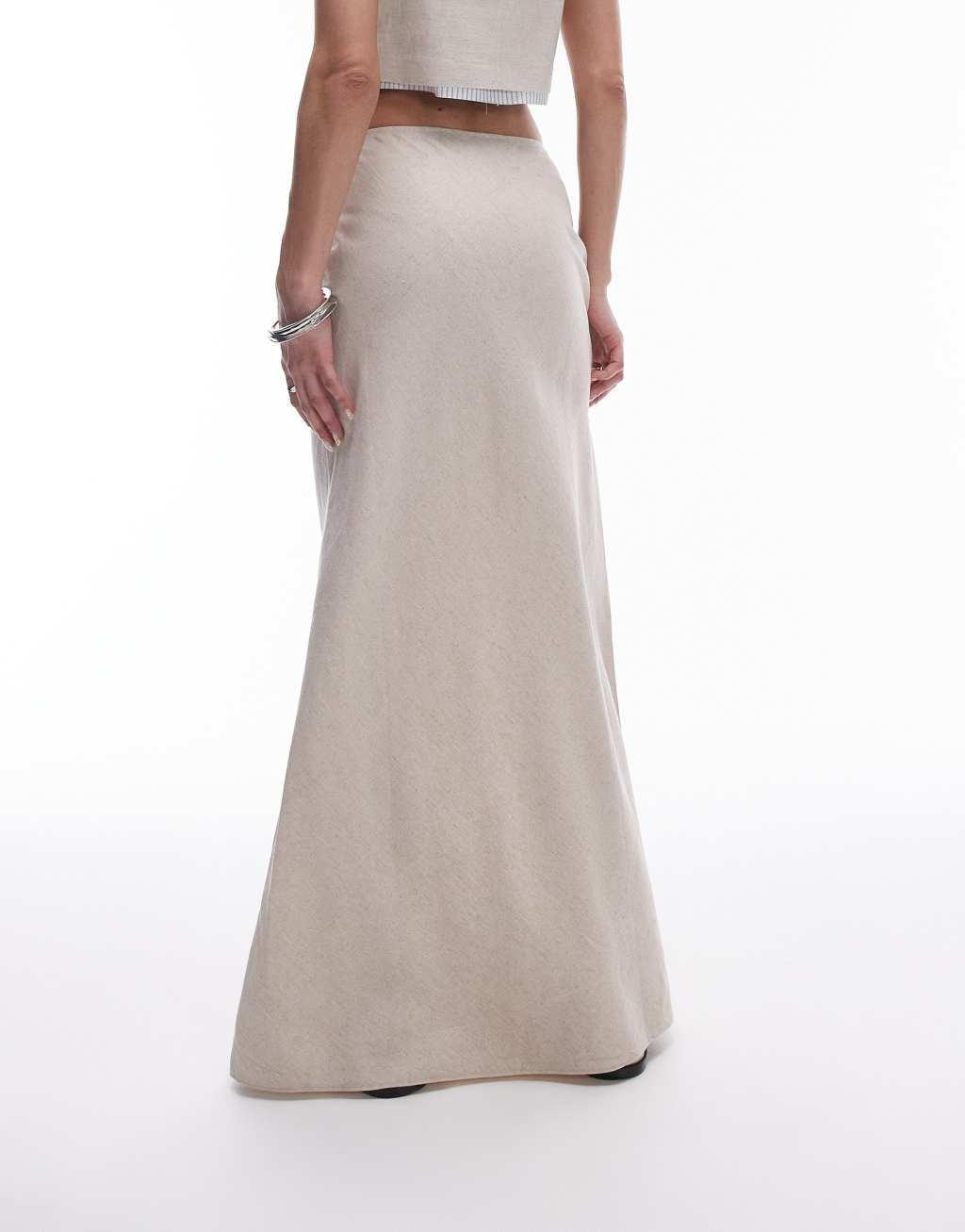 Topshop linen mix bias midi skirt in natural Product Image
