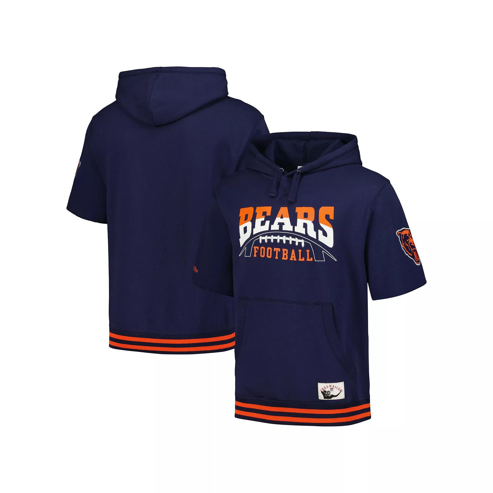 Men's Mitchell & Ness  Navy Chicago Bears Pre-Game Short Sleeve Pullover Hoodie, Size: Large, Blue Product Image