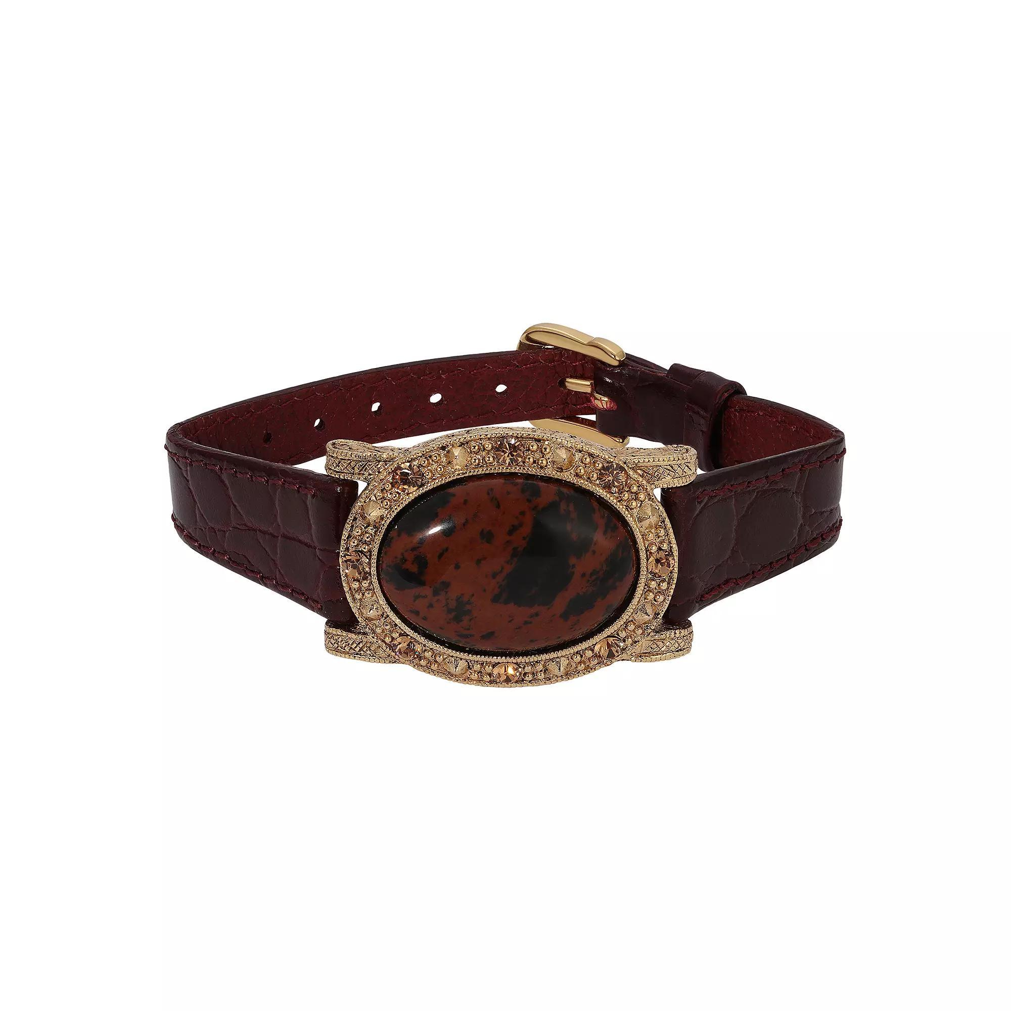 1928 Gold Tone Oval Brown Obsidian Bracelet, Womens Product Image