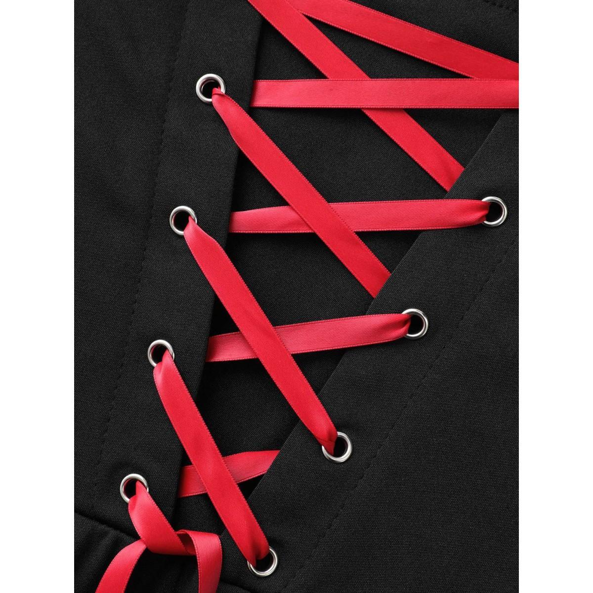 Plus Size Cherry Skull Back Adjustable Straps Midi Dress Black Women Cocktail Tie knot Party Curvy Bloomchic 28/5X Product Image