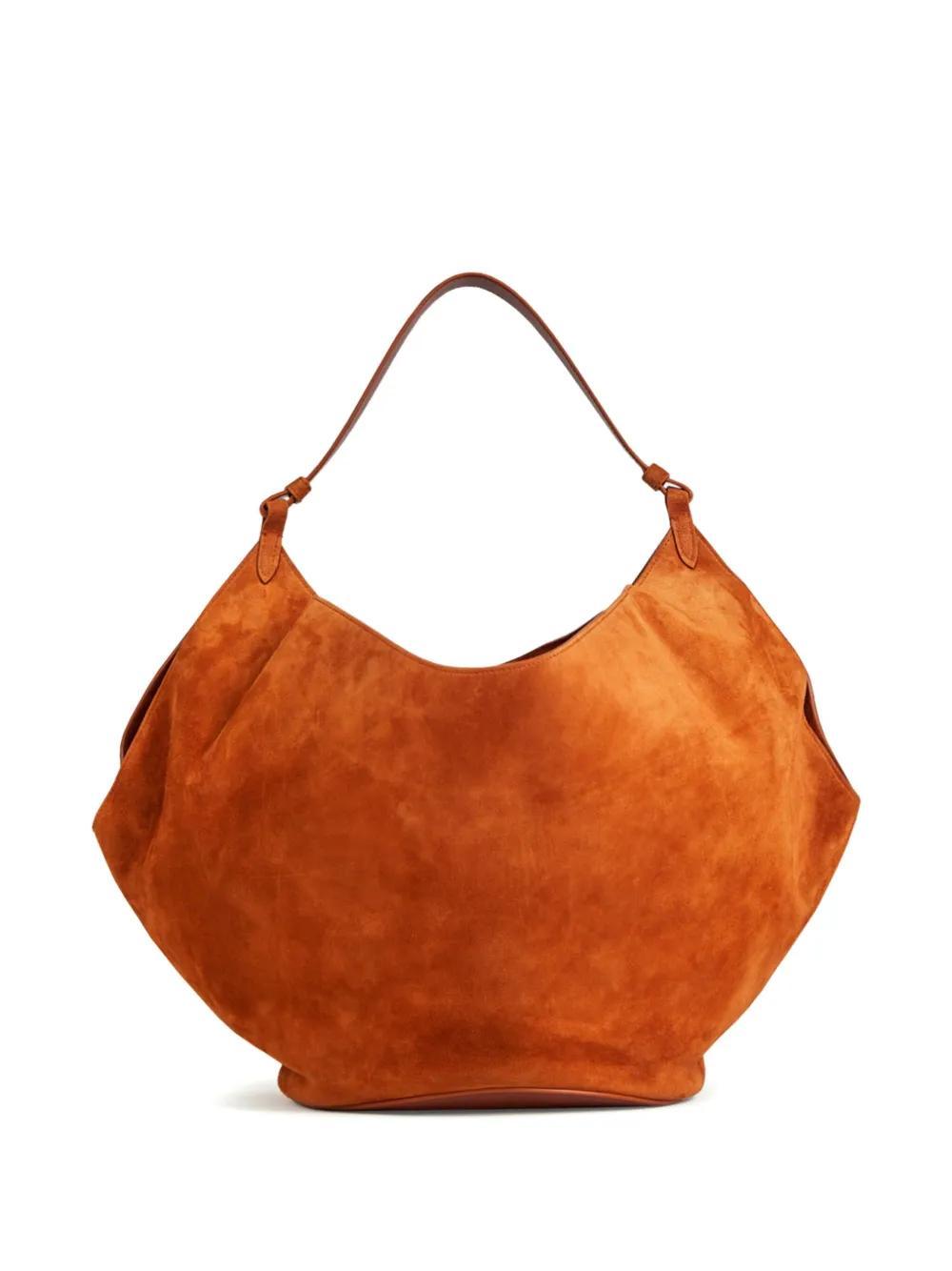 KHAITE Medium Lotus Suede Tote Bag In Brown Product Image