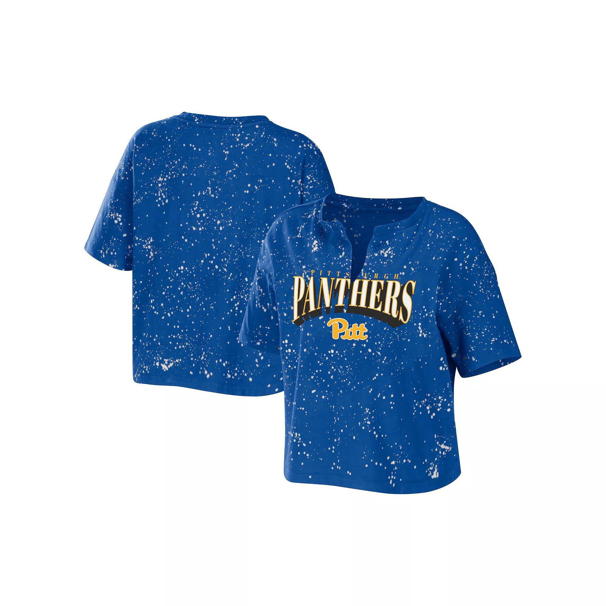 Women's WEAR by Erin Andrews Black Purdue Boilermakers Bleach Wash Splatter Notch Neck T-Shirt, Size: Large Product Image
