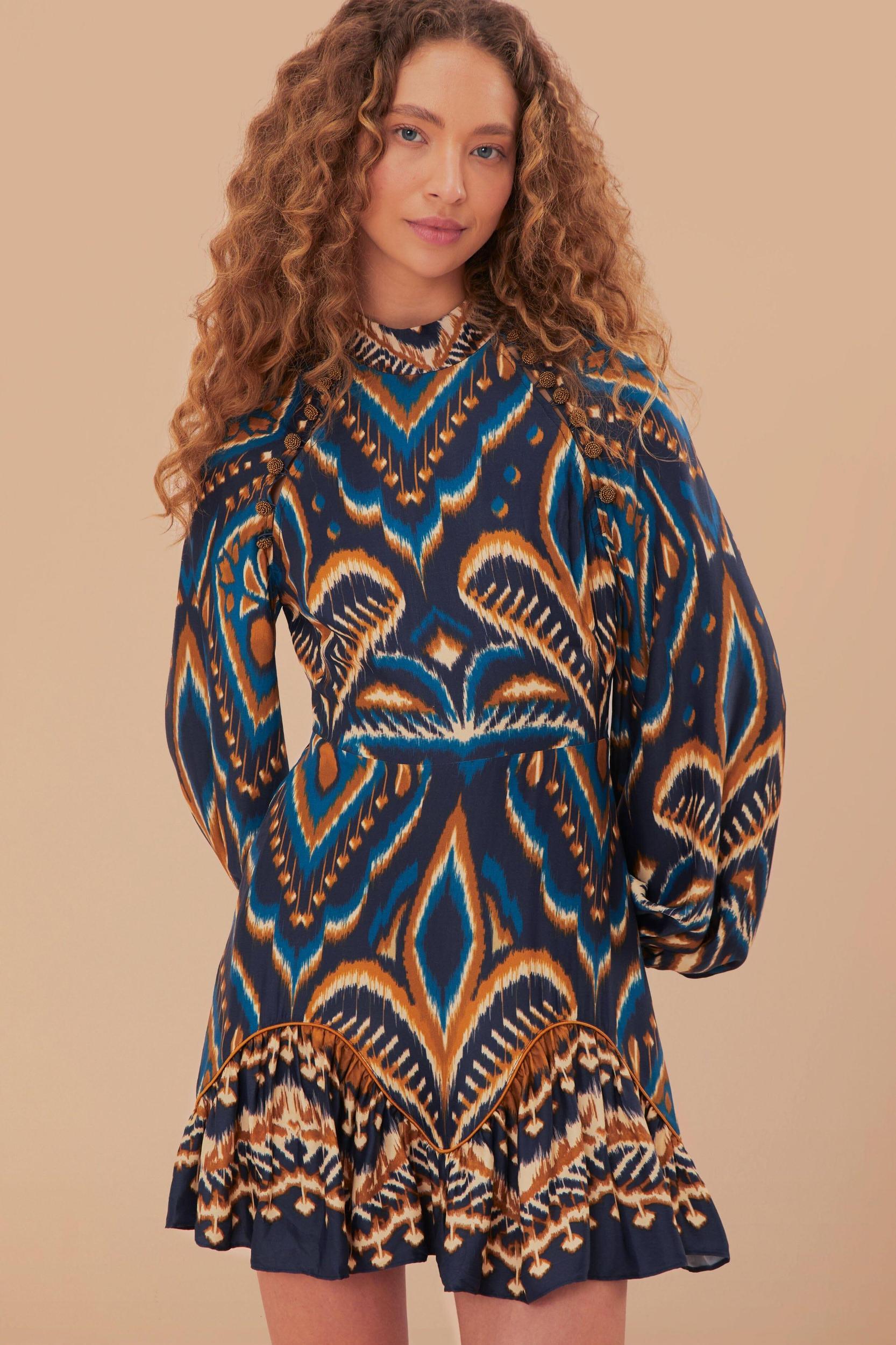 Blue Pineapple Ikat LENZING ECOVERO Viscose Mini Dress, PINEAPPLE IKAT BLUE / L Product Image
