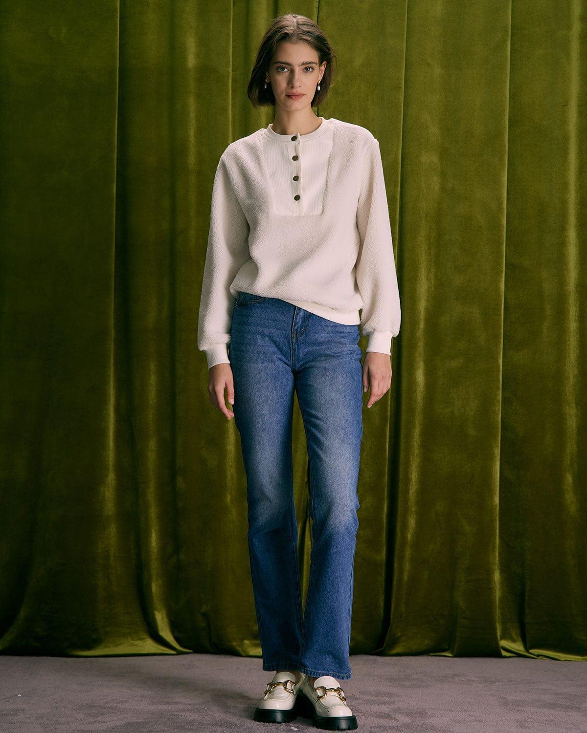 The Beige Teddy Patchwork Sweatshirt Product Image