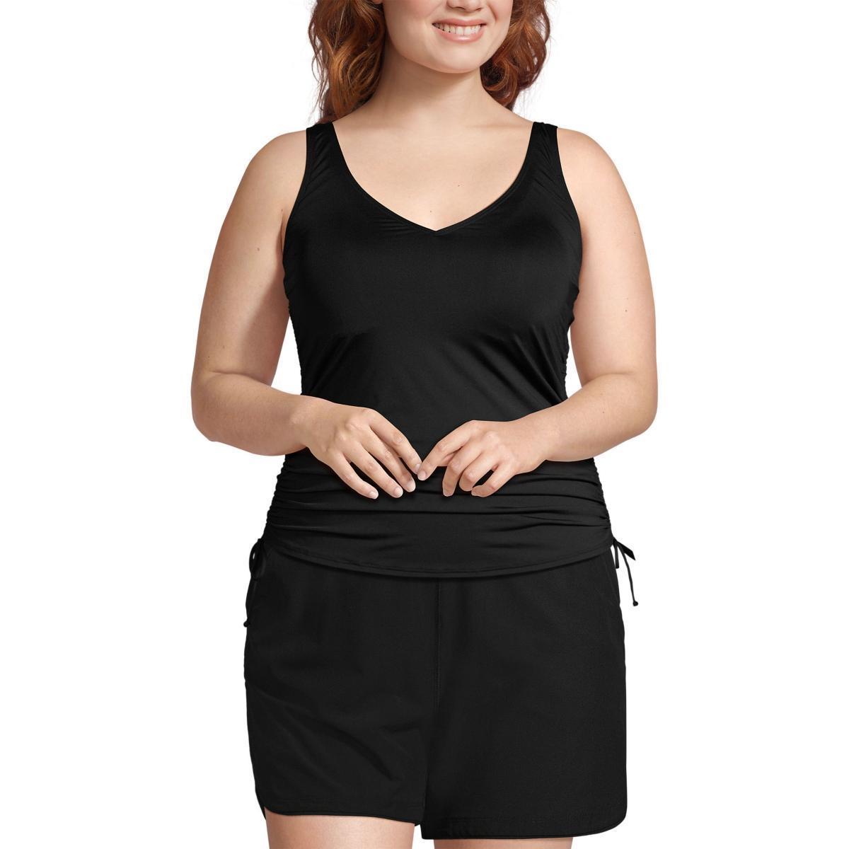 Womens Lands End Ruched UPF 50 Underwire DD-Cup Tankini Swim Top Deep Blue Product Image