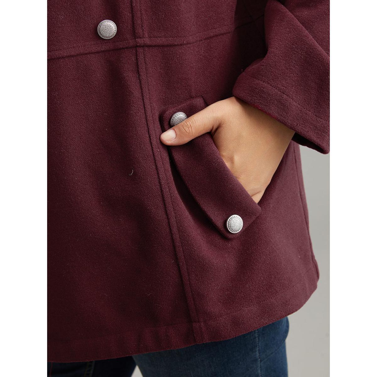 Plus Size Solid Button Detail Pocket Lapel Collar Coat Women Scarlet Casual Plain Ladies Dailywear Winter Coats BloomChic 14-16/1X Product Image