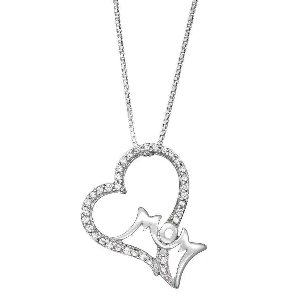 Sterling Silver 1/8 Carat T.W. Diamond "Mom" Heart Necklace, Women's Product Image