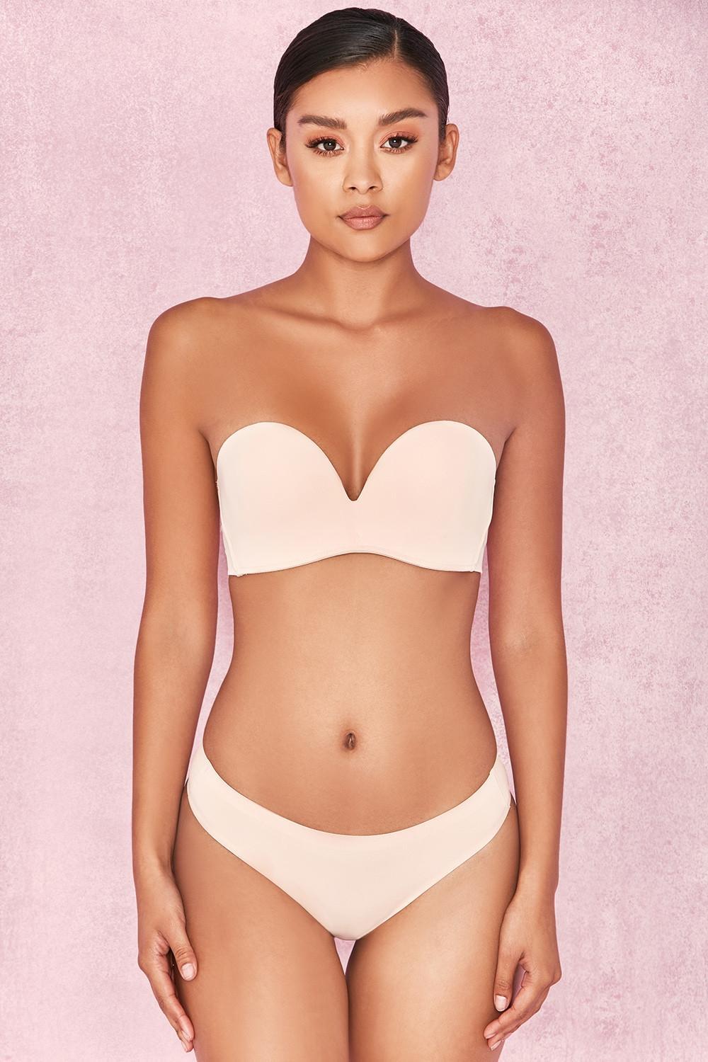 Smooth  plain molded strapless bra - beige Product Image