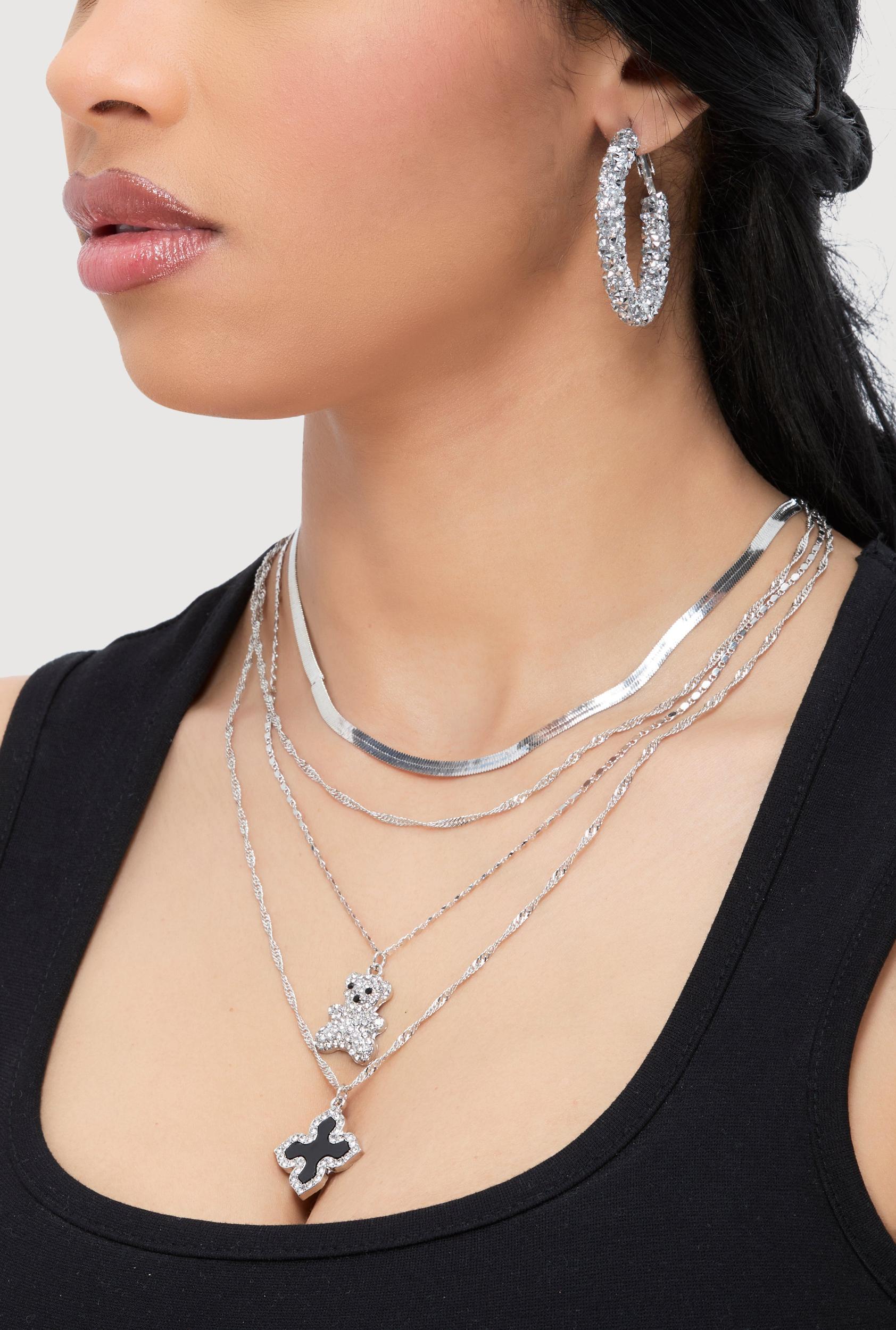 Assorted Charm Layered Necklace with Hoop Earrings Female Product Image