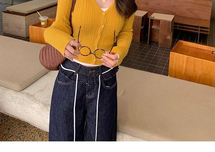 Plain Cable-Knit Cropped Cardigan Product Image