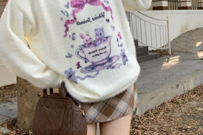 Round Neck Cartoon Print Sweater Product Image